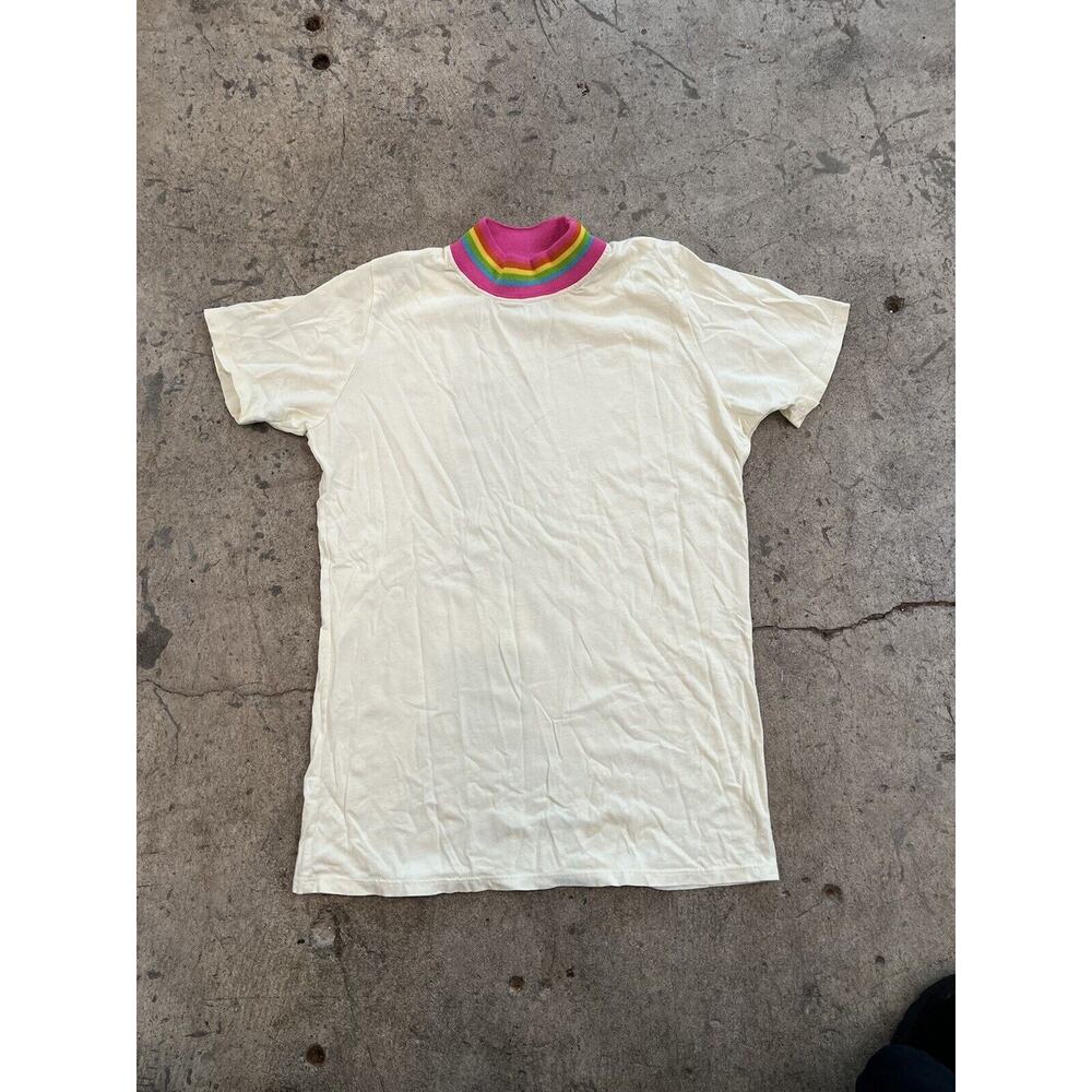 Big Bud Press White Rainbow Mock‎ Neck Tinger Shirt XXS Rare